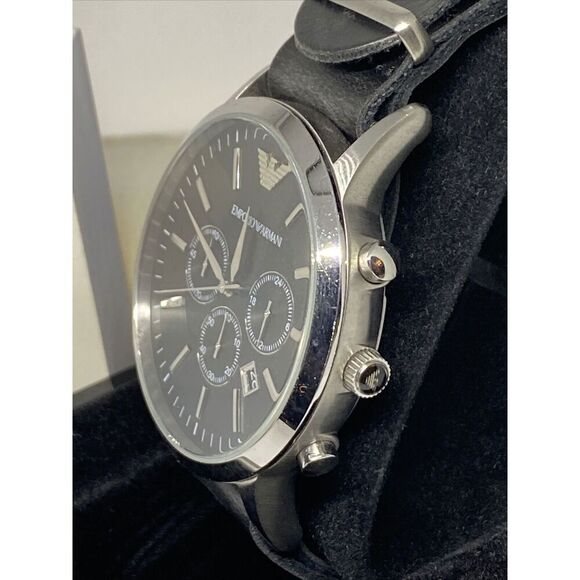 Emporio Armani AR-2460 Men's Black Leather Analog Dial Quartz Wristwatch BW149 - Picture 4 of 12